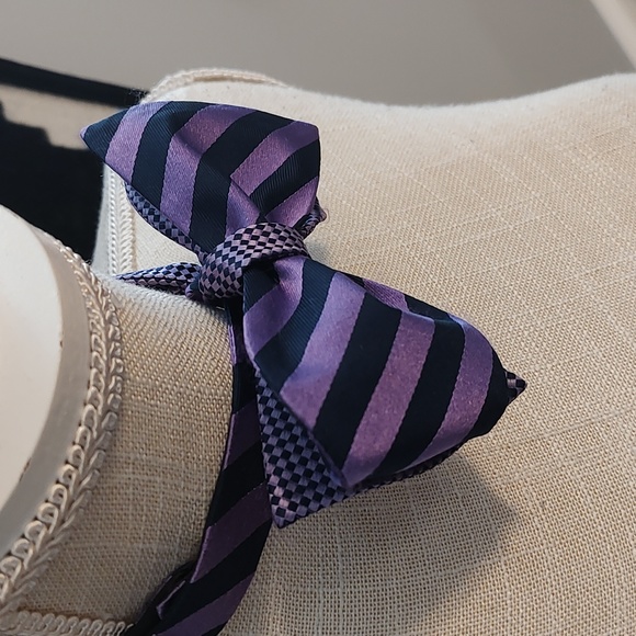 💐GUC Cremiux Brand Unisex Wear Adjustable Silk Bow Tie, Purple/Black, OSFM - Picture 3 of 7